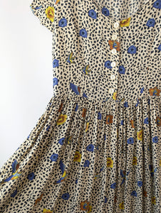 Kleid 80s Leo & Schwalben Print Paris (M)