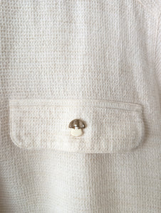 Bluse Pilz Holzknöpfe Piqué Leinen (M-L)