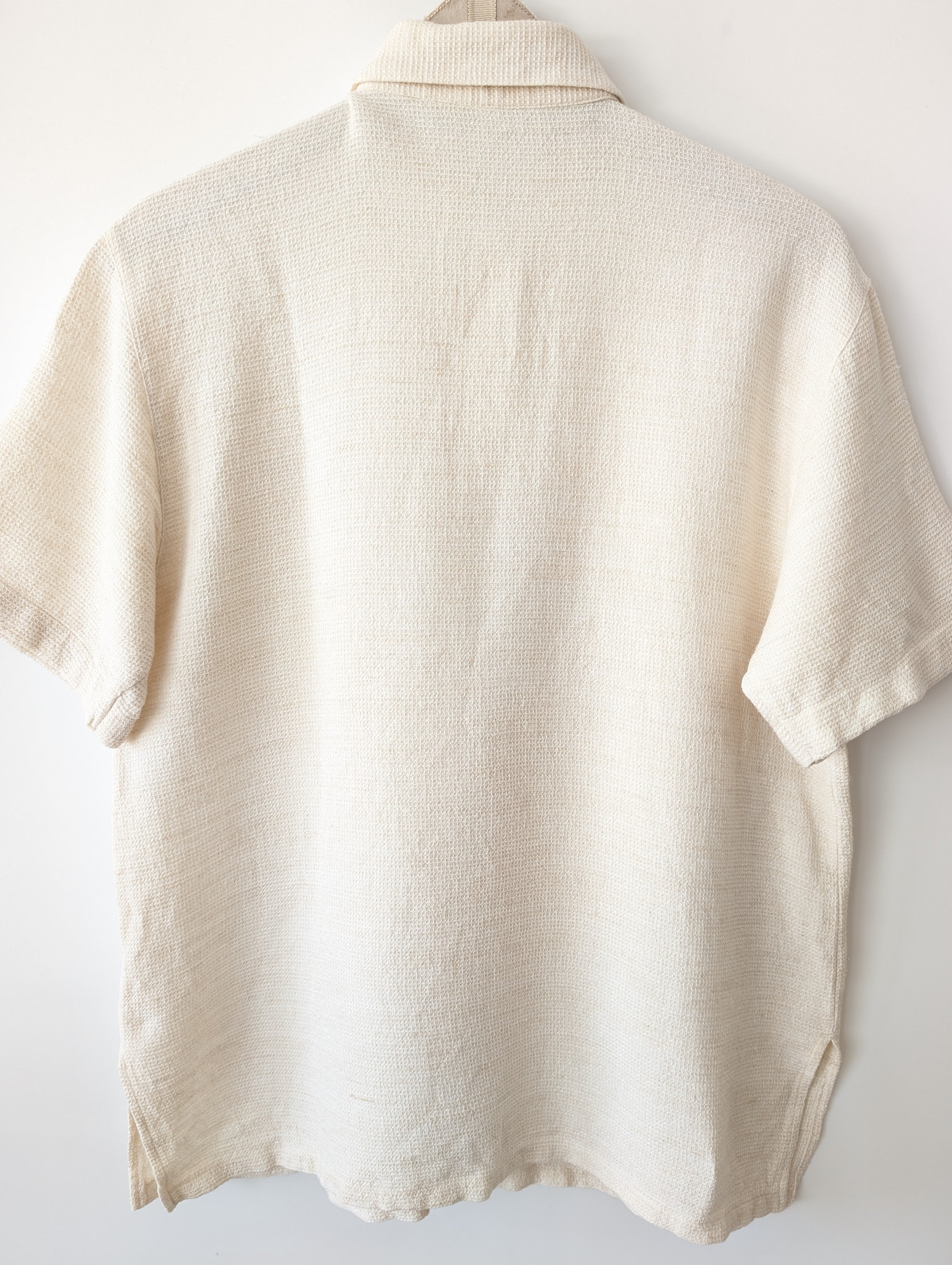 Bluse Pilz Holzknöpfe Piqué Leinen (M-L)