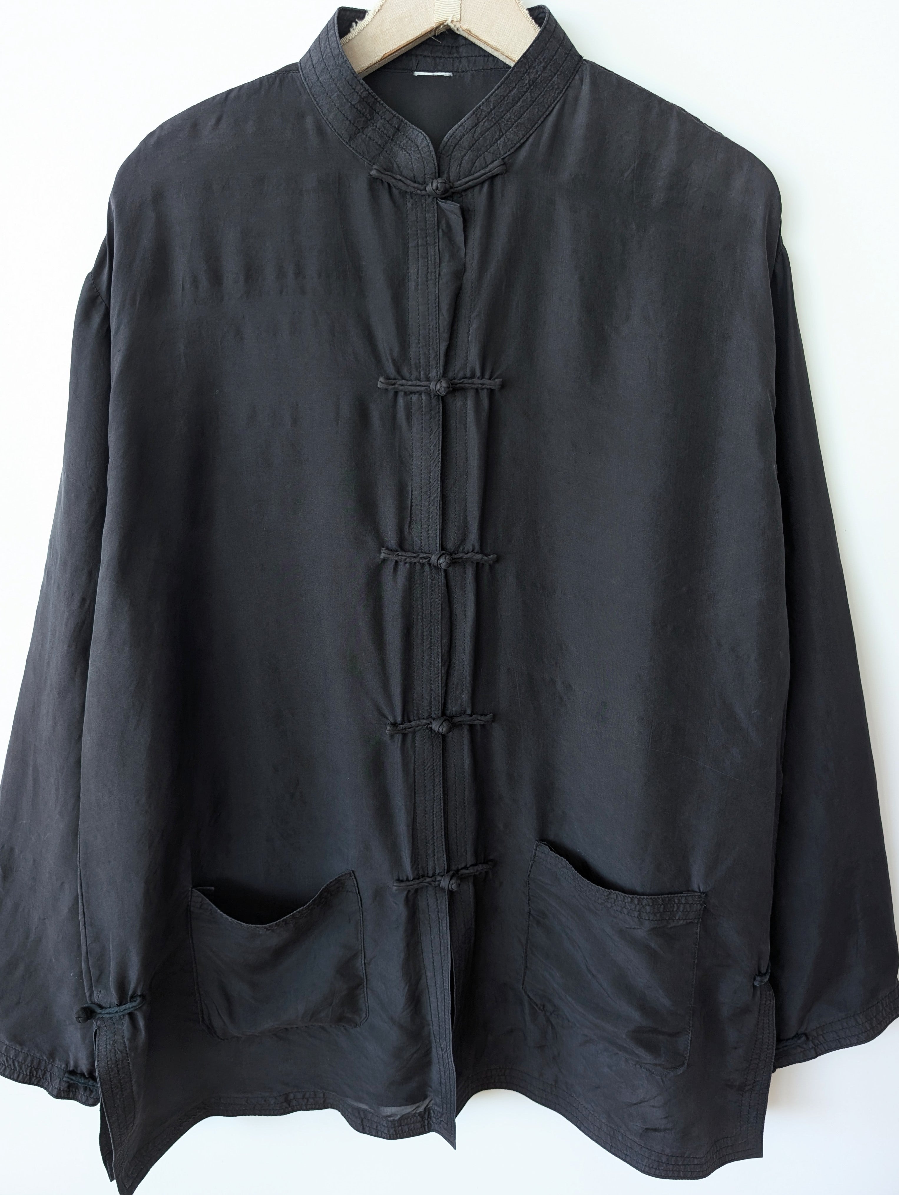 *Seide* Kimono Bluse Anthrazit Schwarz (XL)