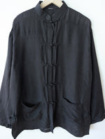 Lade das Bild in den Galerie-Viewer, *Seide* Kimono Bluse Anthrazit Schwarz (XL)

