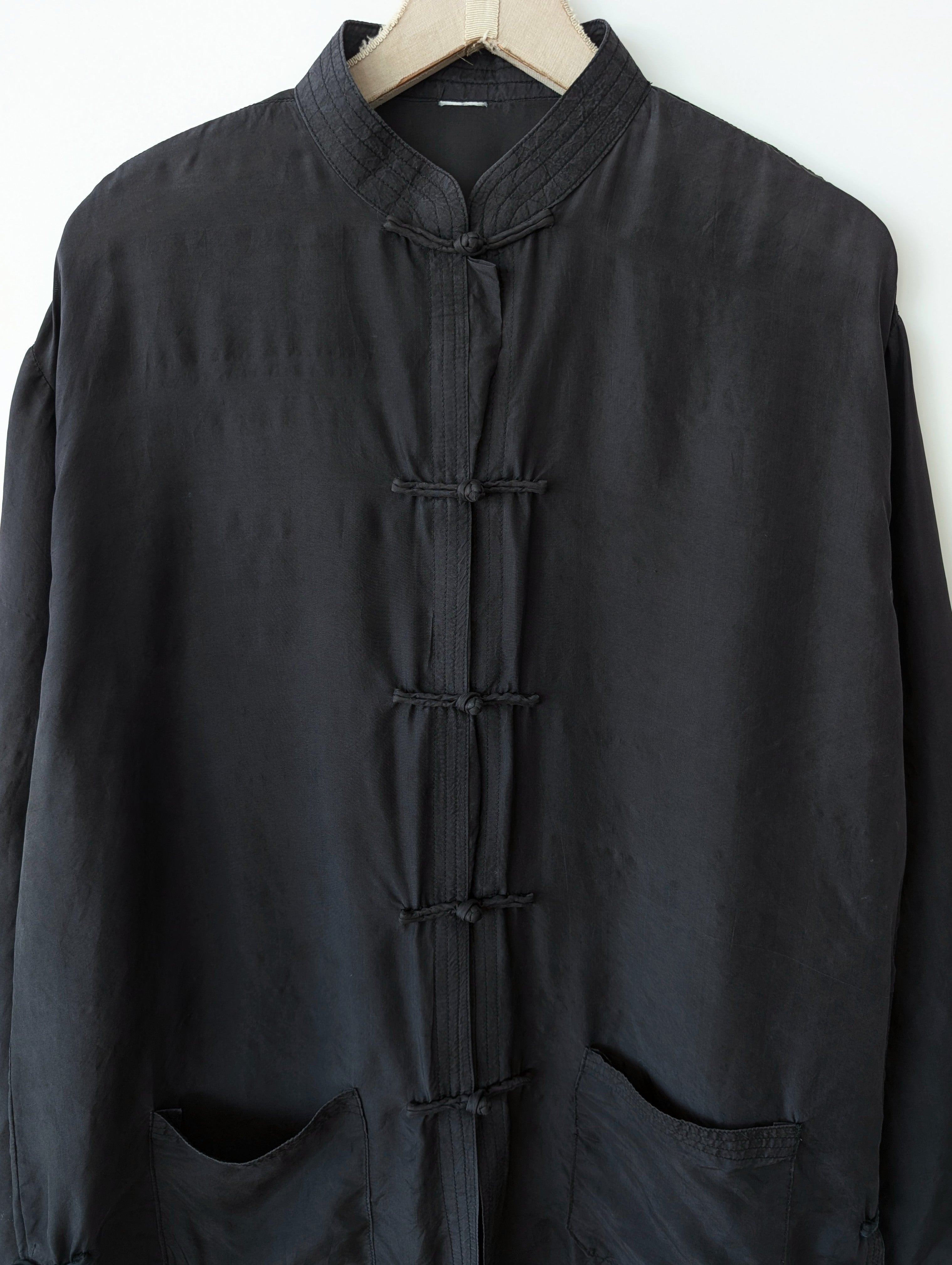 *Seide* Kimono Bluse Anthrazit Schwarz (XL)