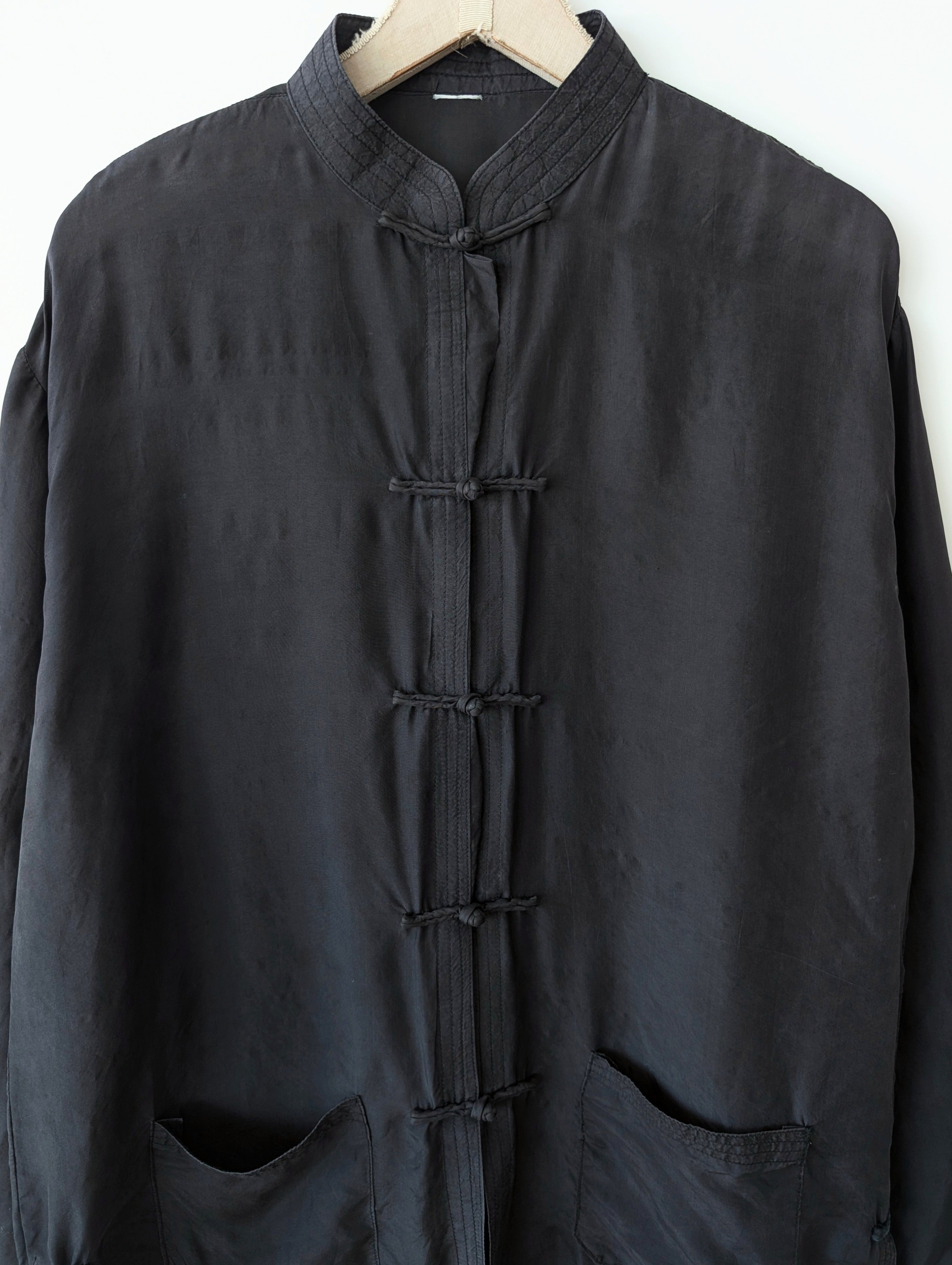 *Seide* Kimono Bluse Anthrazit Schwarz (XL)
