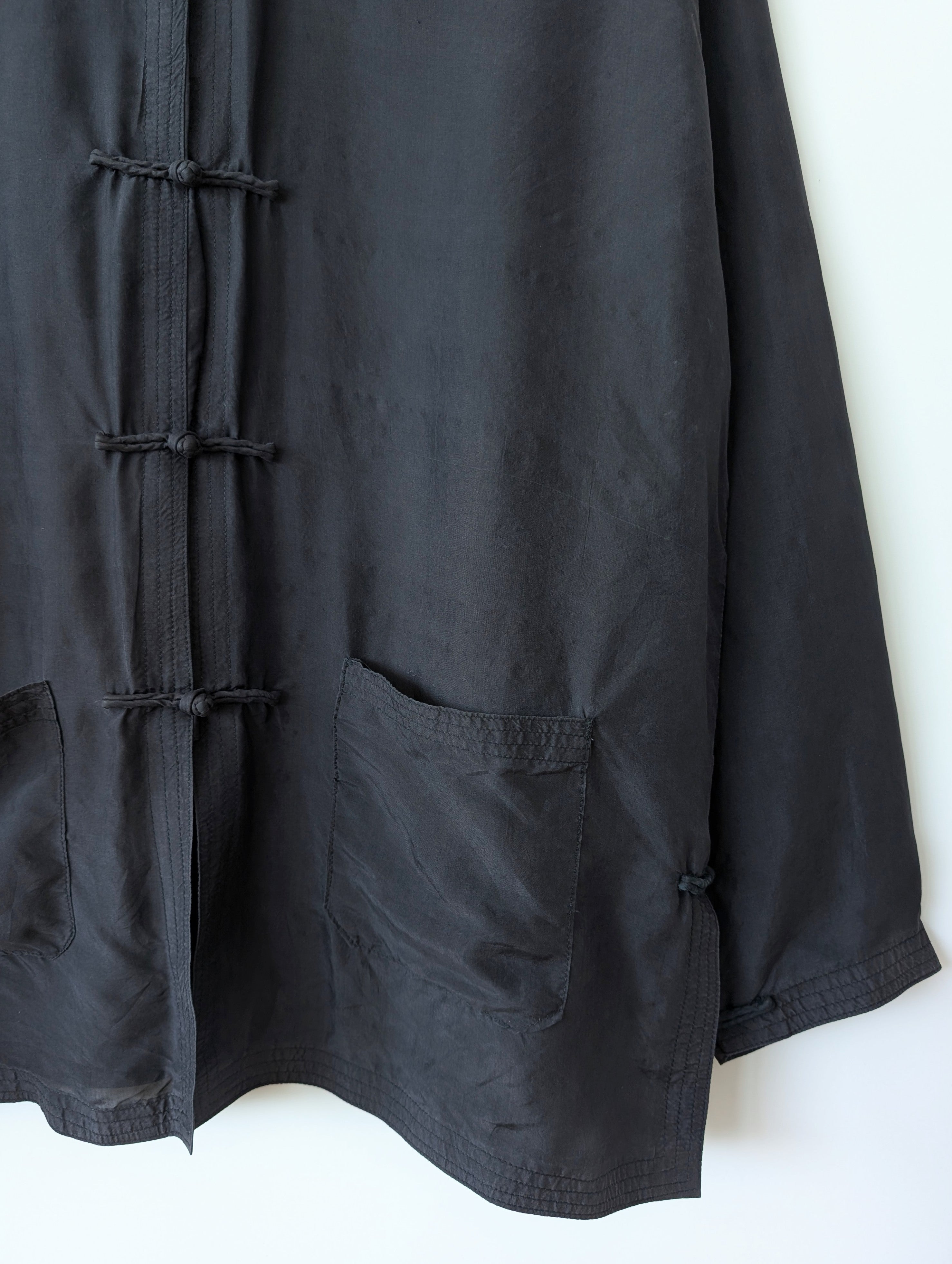 *Seide* Kimono Bluse Anthrazit Schwarz (XL)