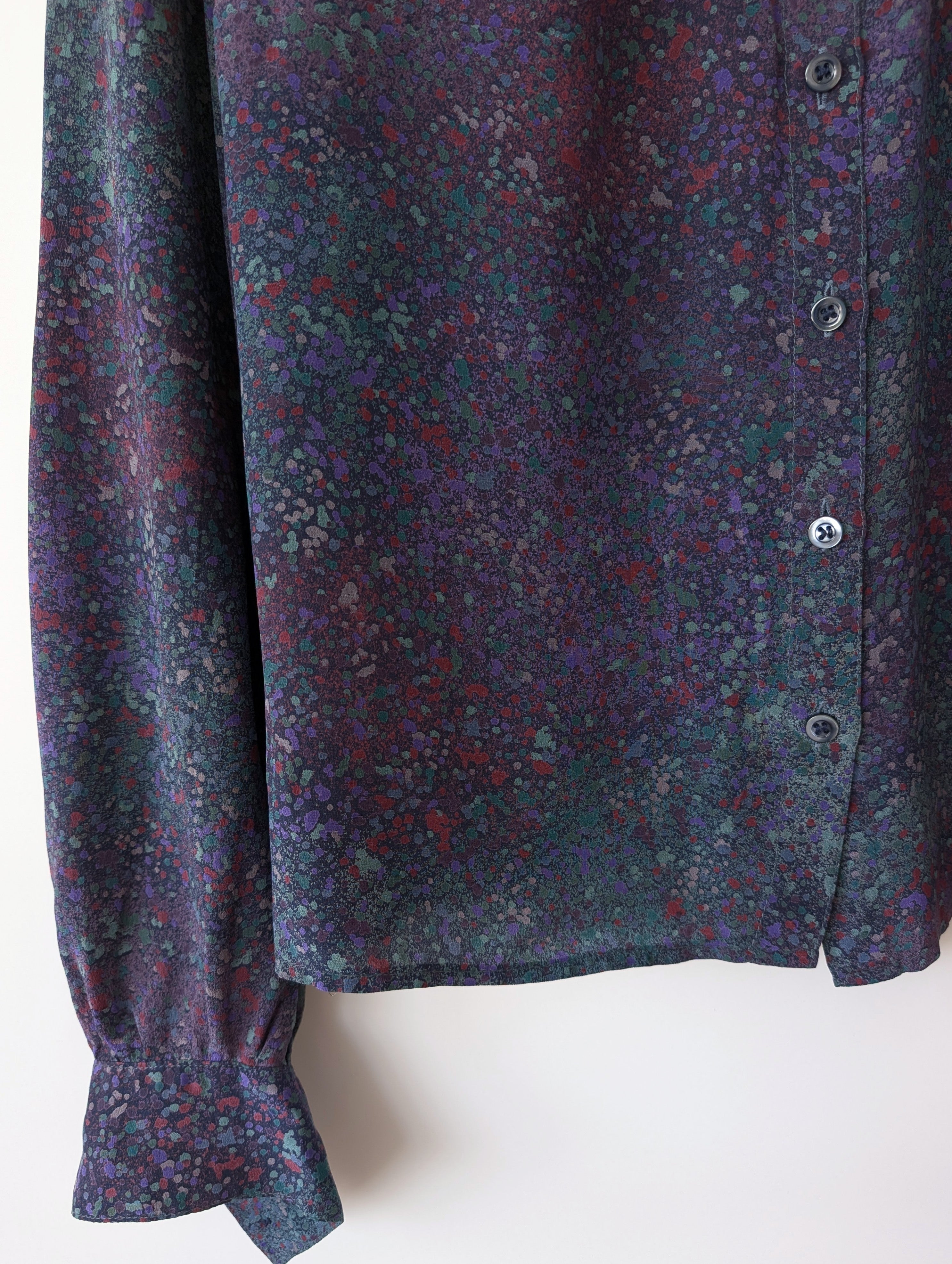 *Seide* Bluse 80s Psychdelic Print Schleife (M-L)