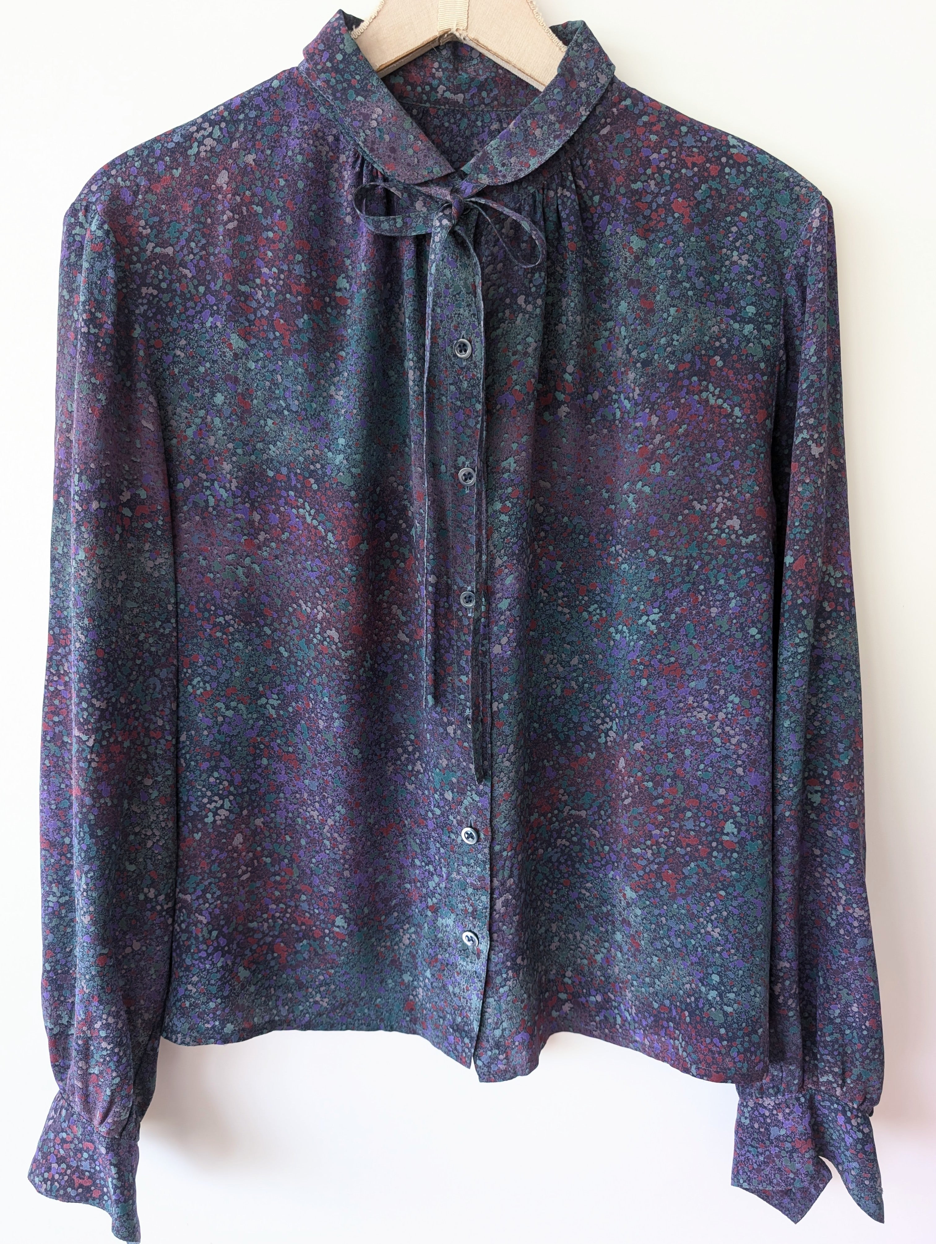 *Seide* Bluse 80s Psychdelic Print Schleife (M-L)
