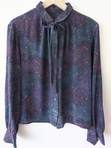 *Seide* Bluse 80s Psychdelic Print Schleife (M-L)