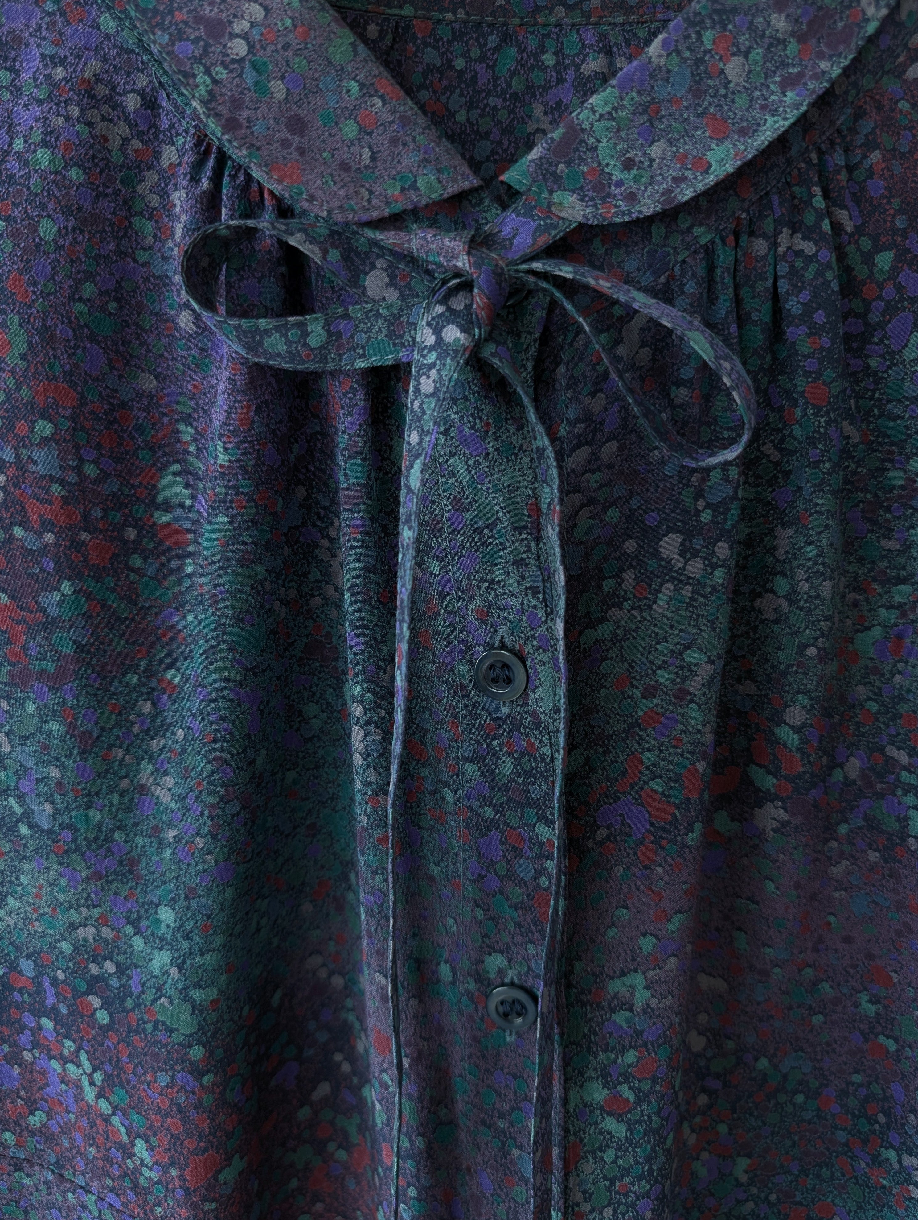 *Seide* Bluse 80s Psychdelic Print Schleife (M-L)