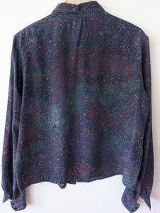 *Seide* Bluse 80s Psychdelic Print Schleife (M-L)