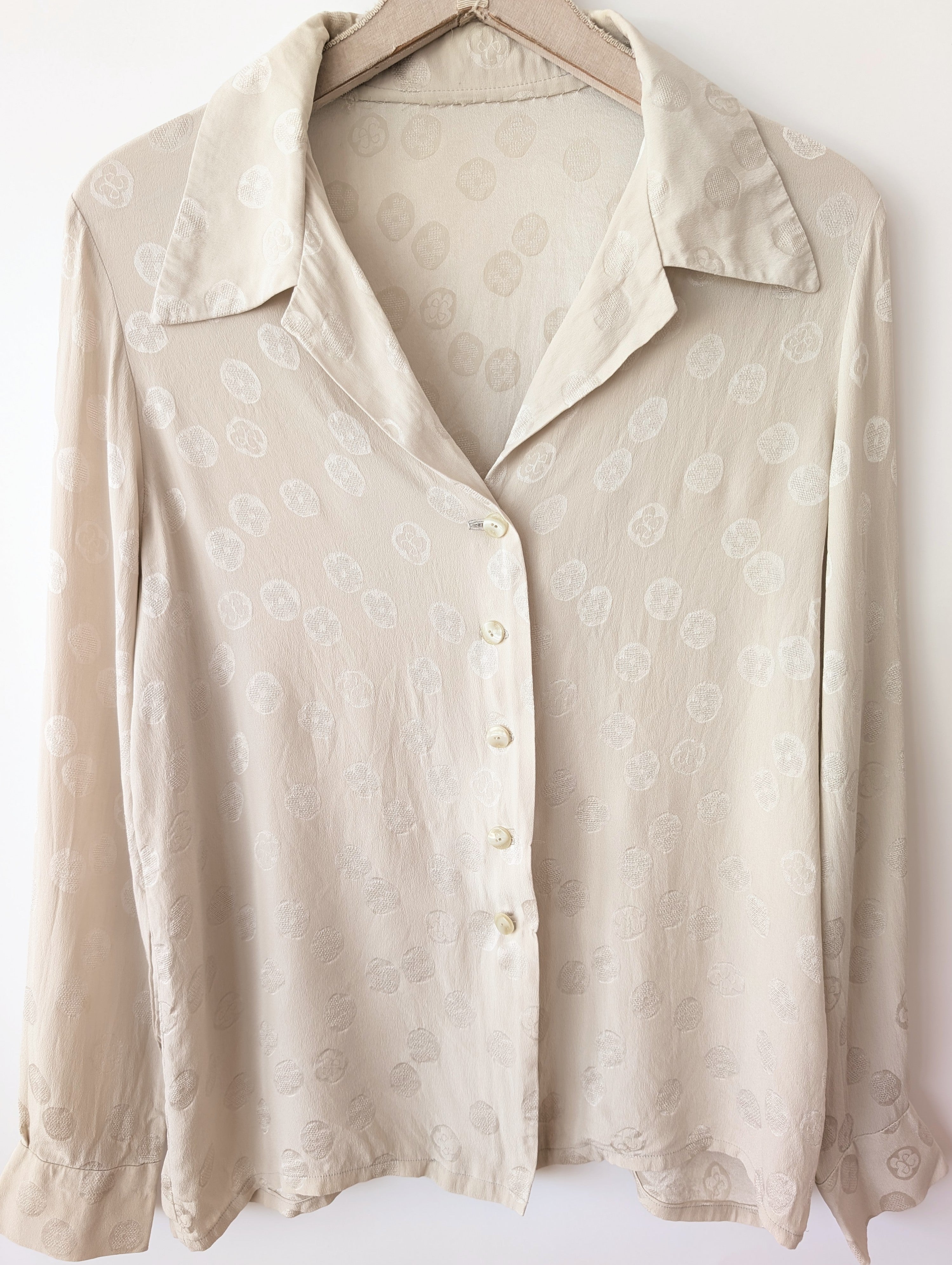 *Escada* Bluse Seide Blumen Logo Stick (M)