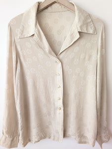 *Escada* Bluse Seide Blumen Logo Stick (M)