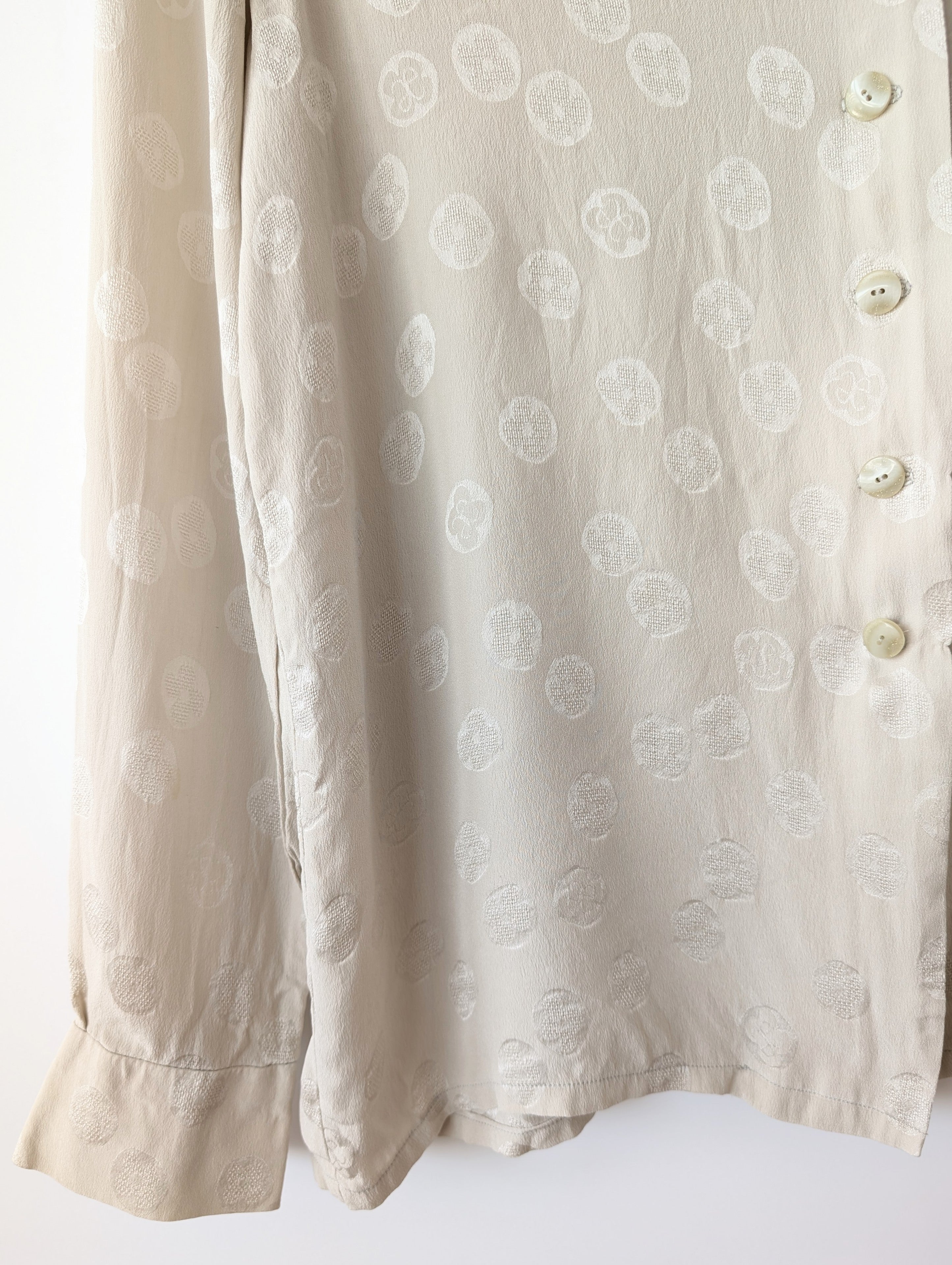 *Escada* Bluse Seide Blumen Logo Stick (M)