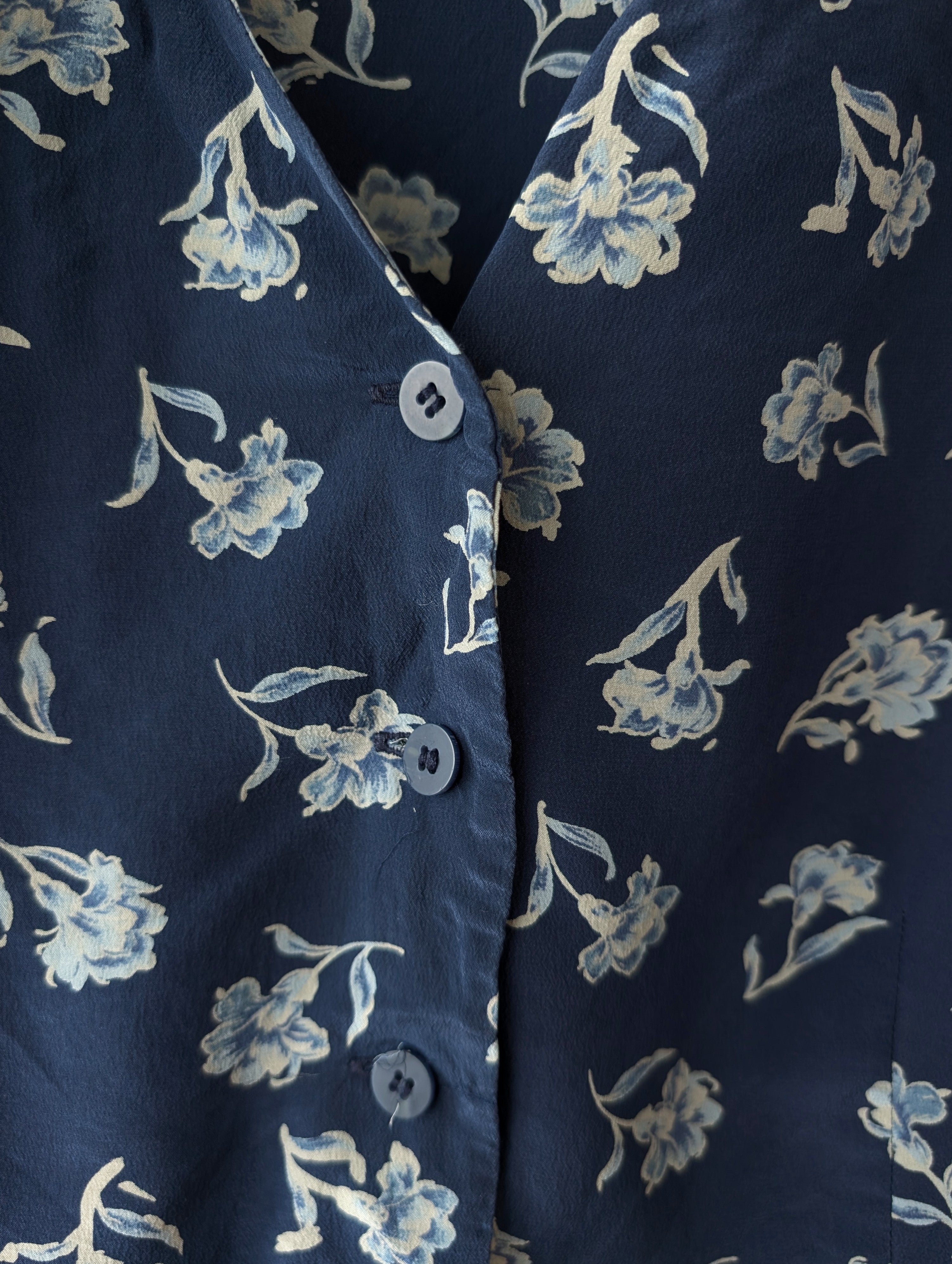 *Seide* Bluse Blumen Print Marineblau (L)