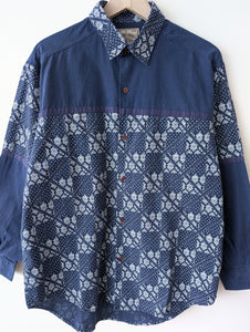 Hemd 90s Bohemian Print Blau Weiß (M-L)