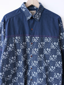 Hemd 90s Bohemian Print Blau Weiß (M-L)