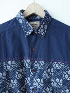Hemd 90s Bohemian Print Blau Weiß (M-L)