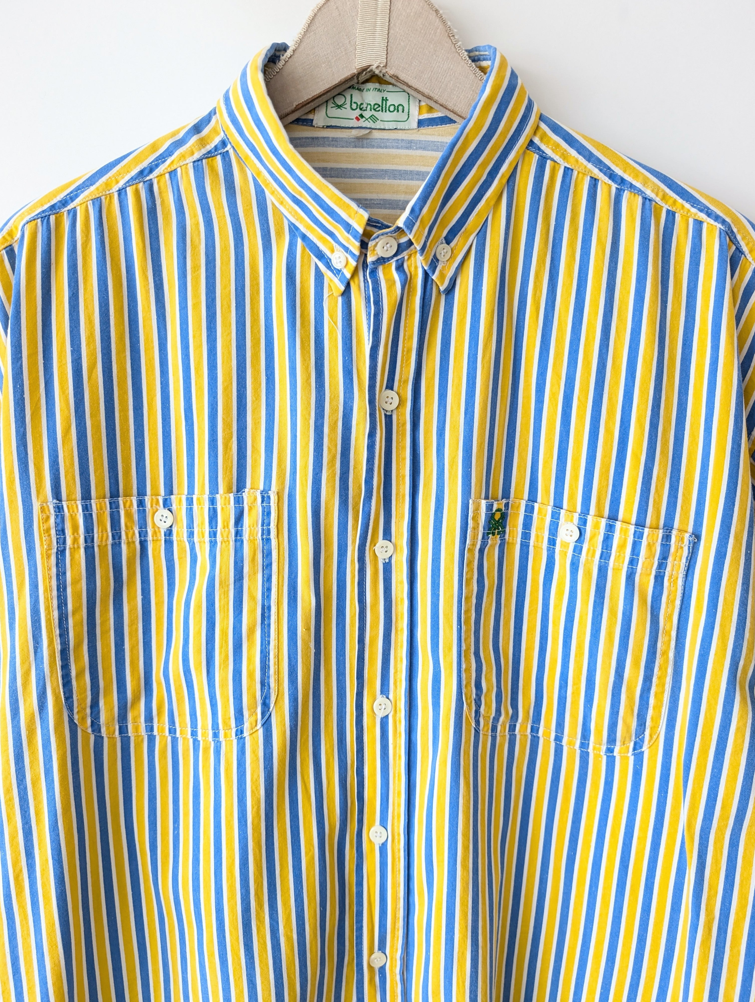 *Benetton* Hemd 80s Blockstreifen Gelb Blau (M-L)