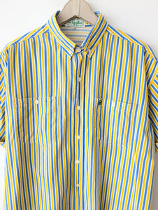 *Benetton* Hemd 80s Blockstreifen Gelb Blau (M-L)
