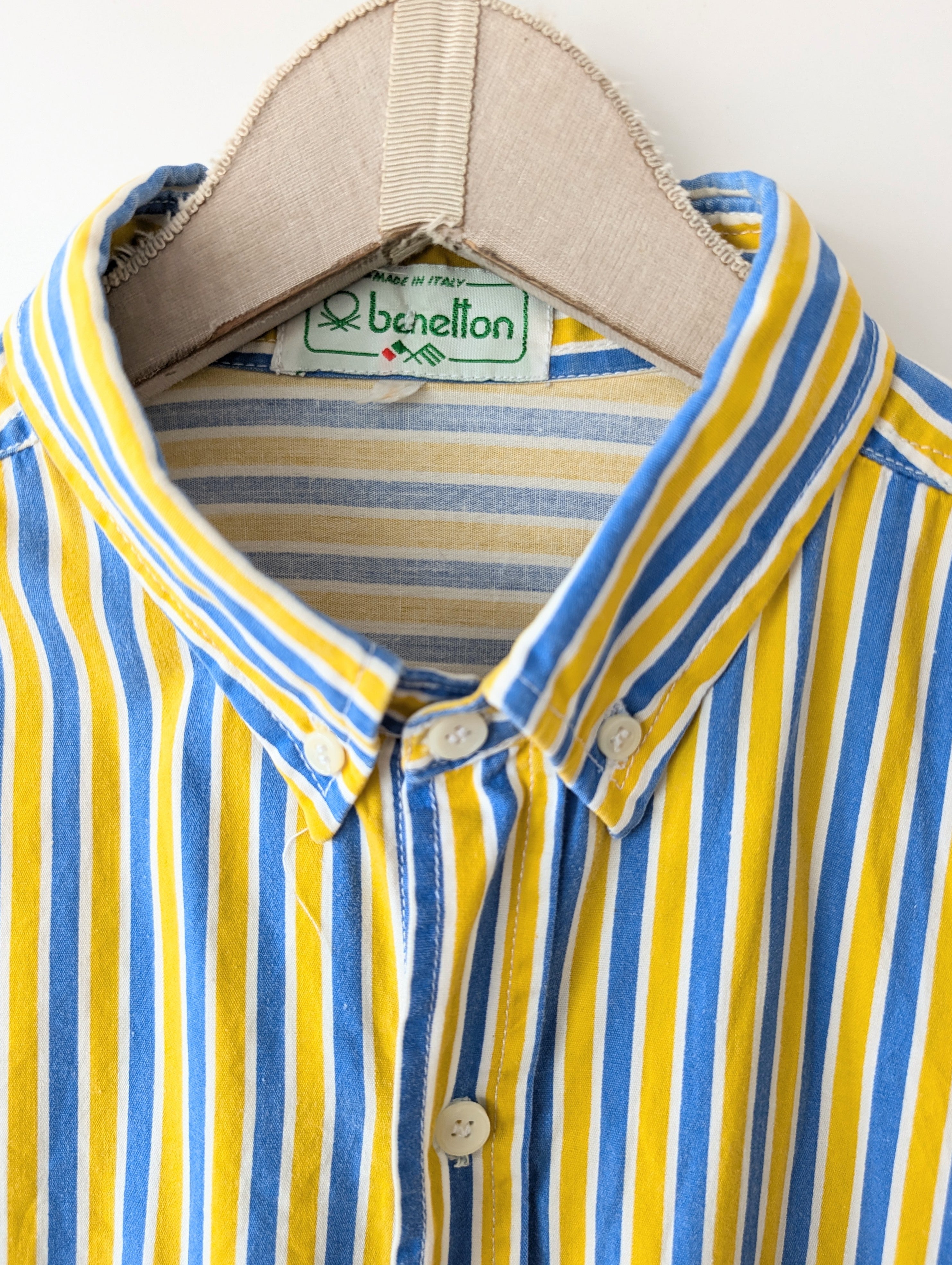 *Benetton* Hemd 80s Blockstreifen Gelb Blau (M-L)