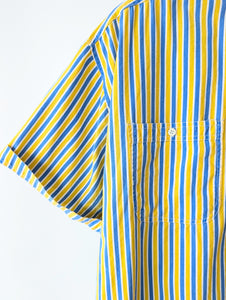 *Benetton* Hemd 80s Blockstreifen Gelb Blau (M-L)