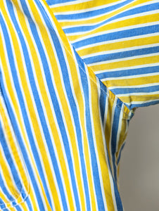 *Benetton* Hemd 80s Blockstreifen Gelb Blau (M-L)