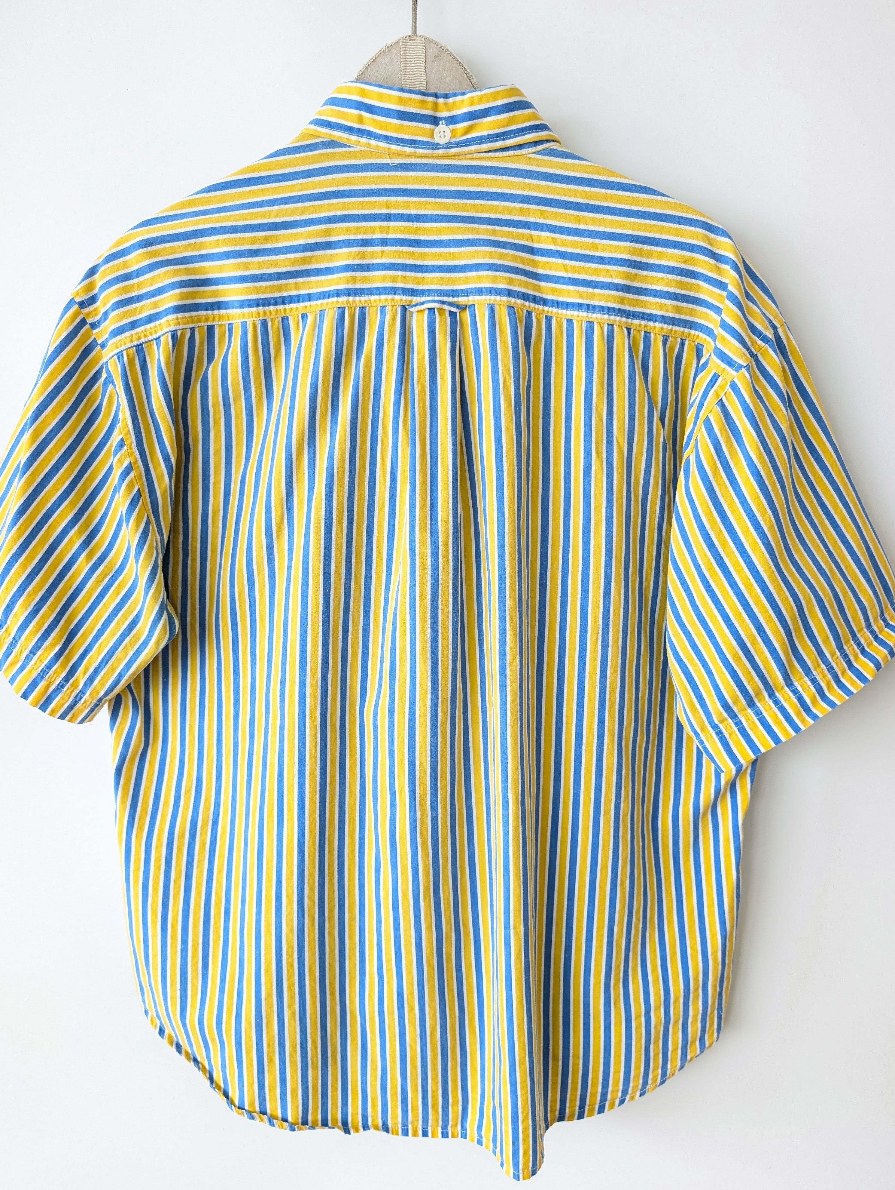 *Benetton* Hemd 80s Blockstreifen Gelb Blau (M-L)