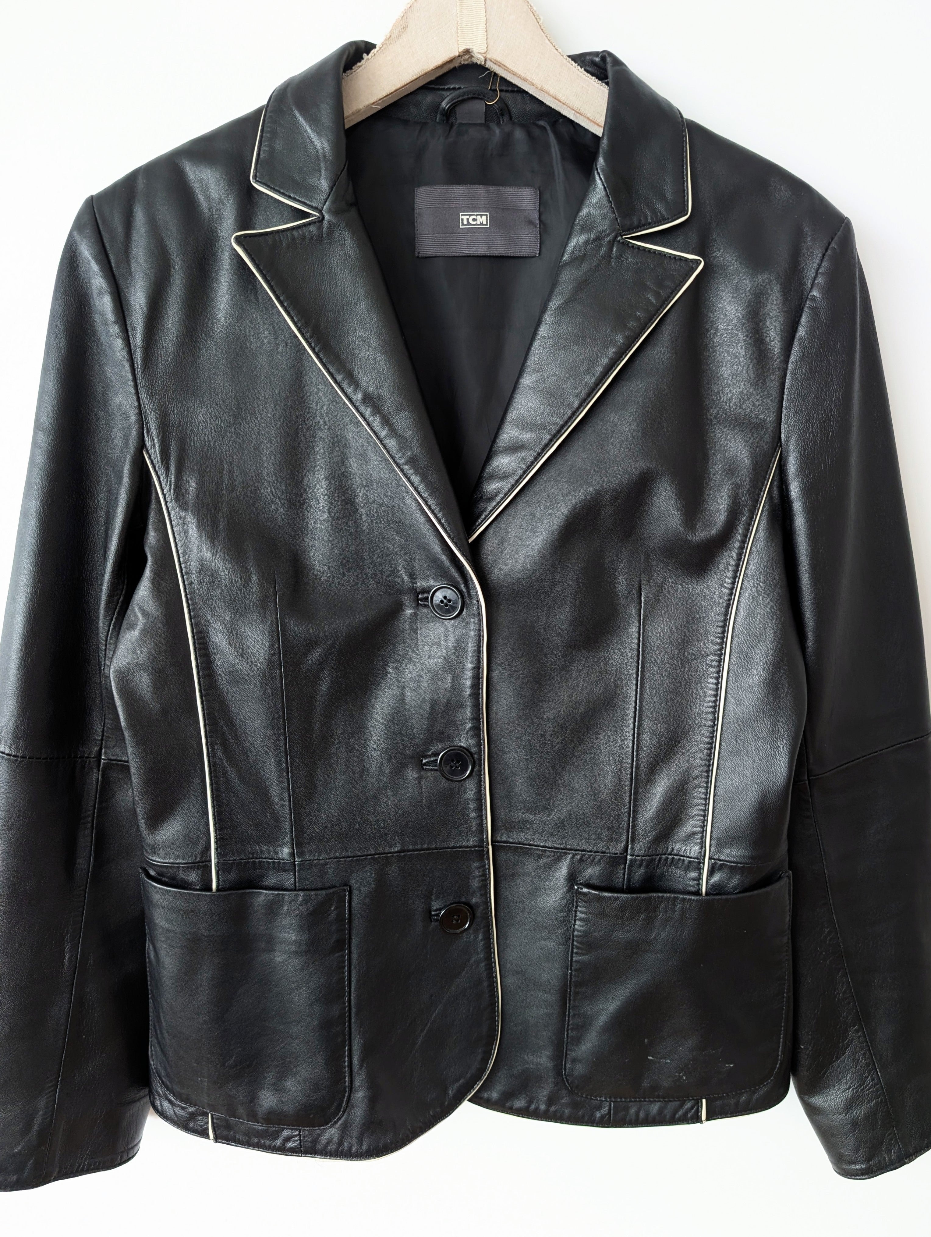 Leder Blazer Schwarz Y2K Streifen (M)