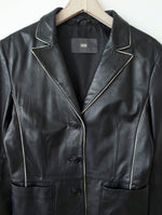 Lade das Bild in den Galerie-Viewer, Leder Blazer Schwarz Y2K Streifen (M)

