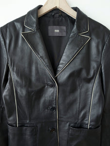 Leder Blazer Schwarz Y2K Streifen (M)