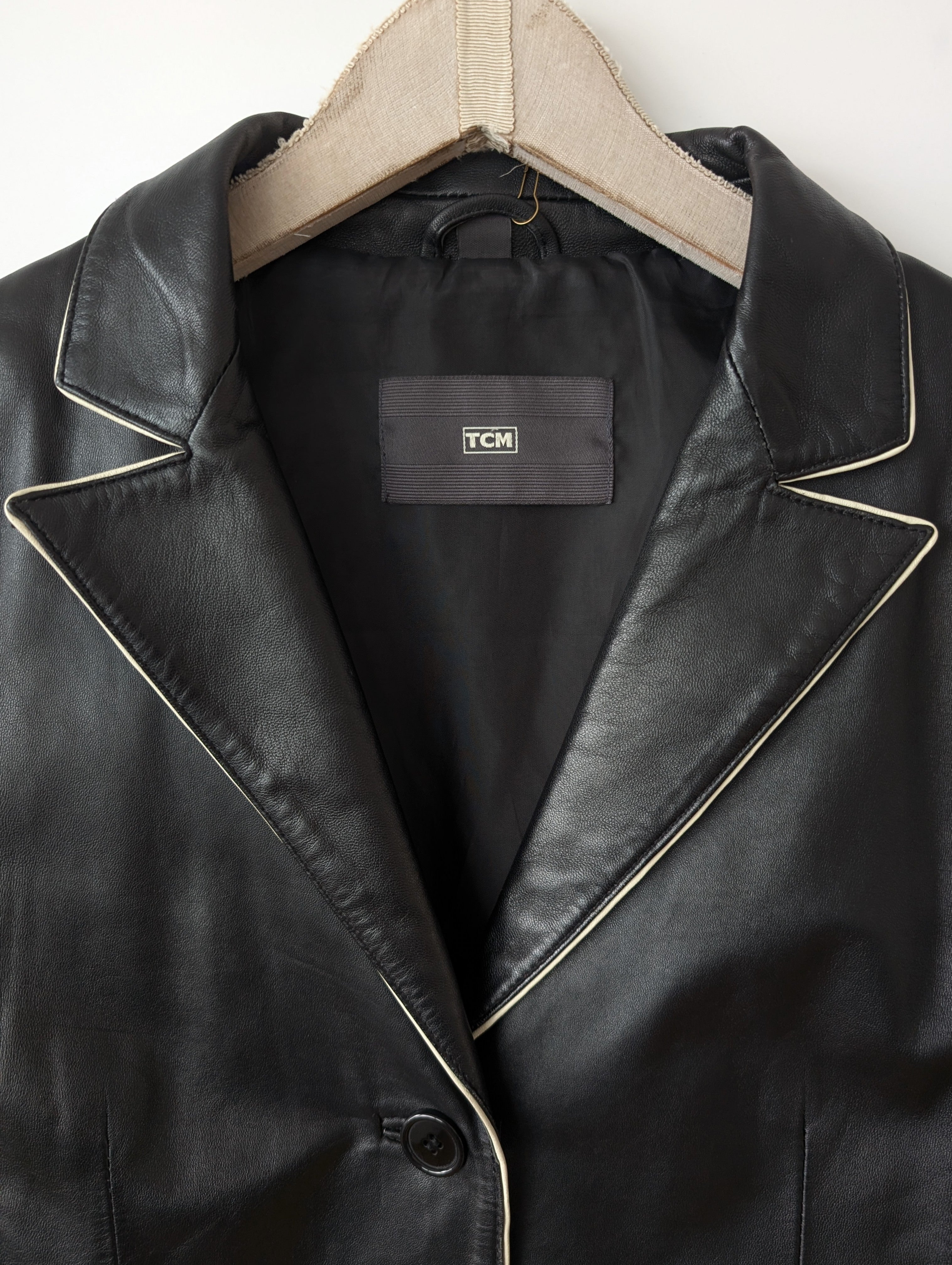 Leder Blazer Schwarz Y2K Streifen (M)