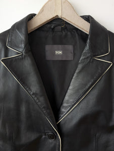 Leder Blazer Schwarz Y2K Streifen (M)