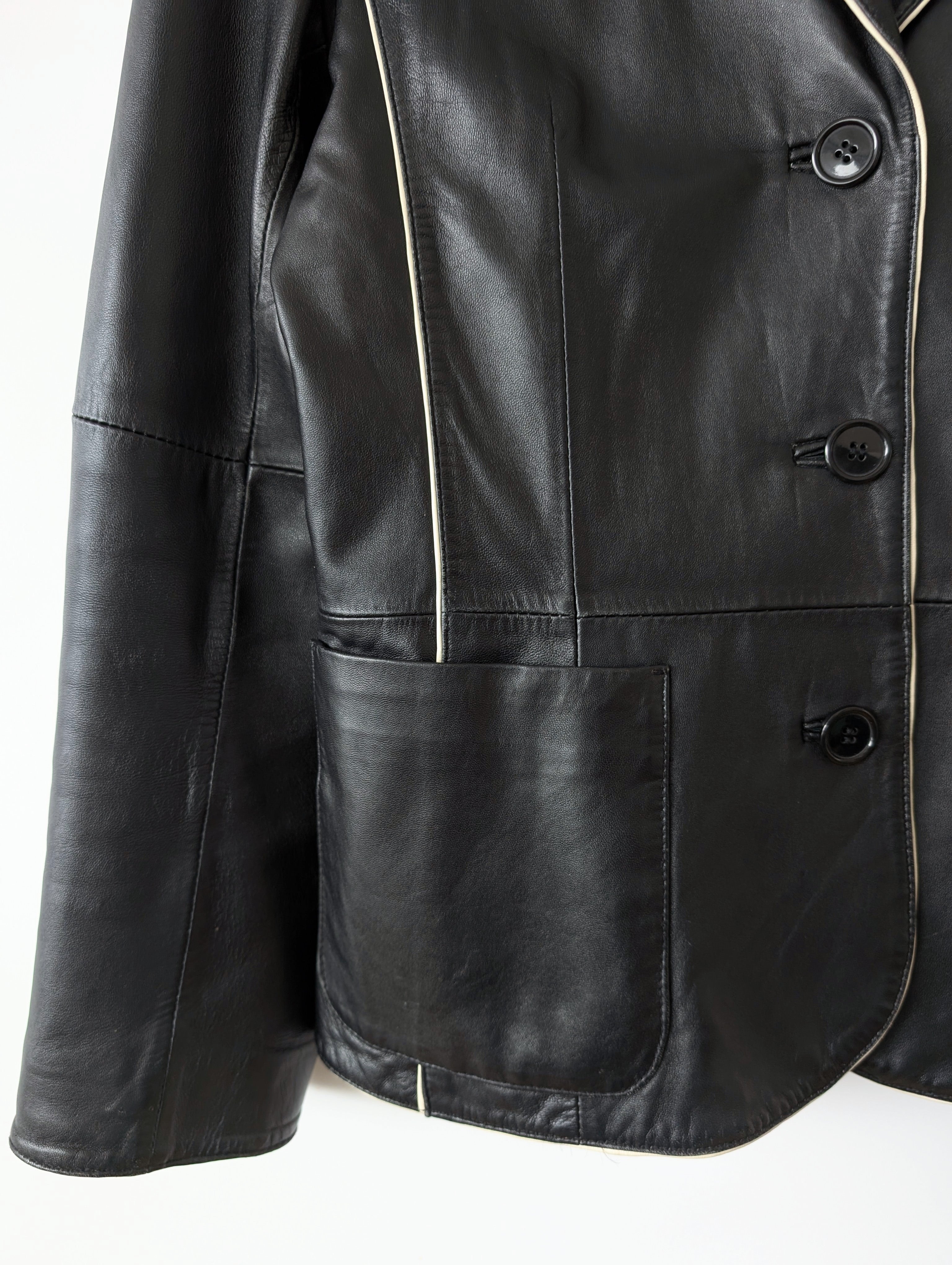 Leder Blazer Schwarz Y2K Streifen (M)