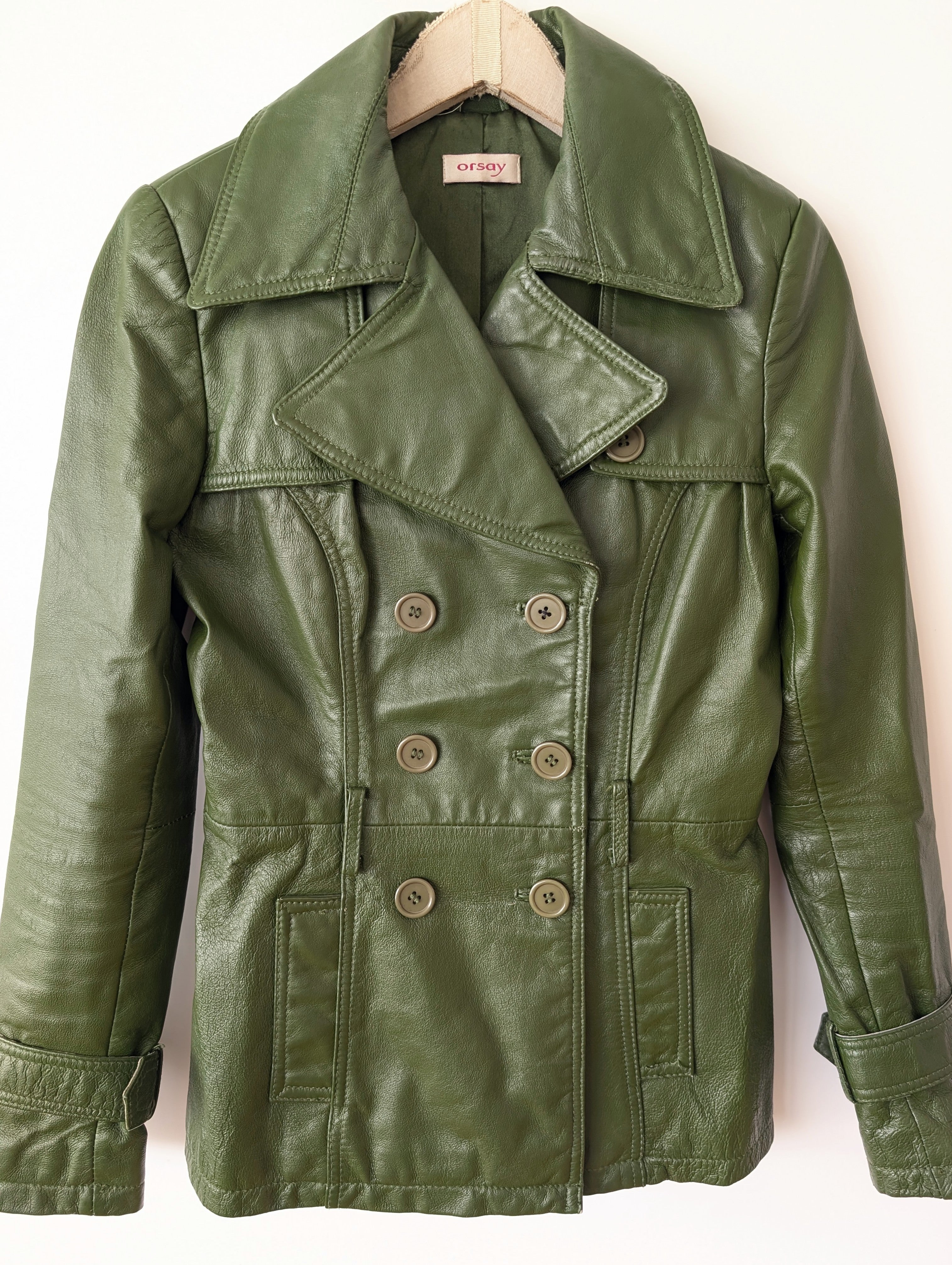 Leder Blazer Zweireiher Dunkelgrün (XS-S)