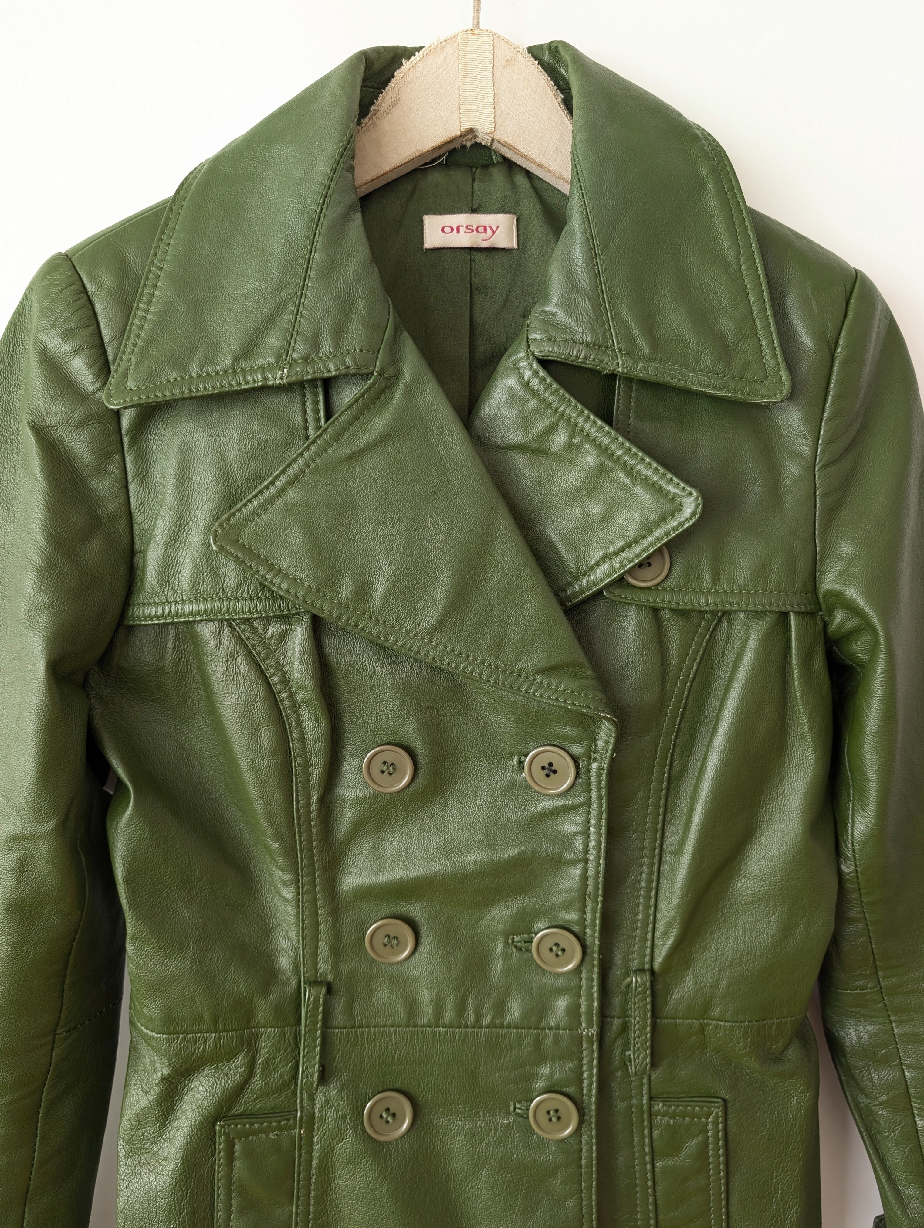 Leder Blazer Zweireiher Dunkelgrün (XS-S)