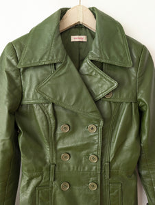 Leder Blazer Zweireiher Dunkelgrün (XS-S)