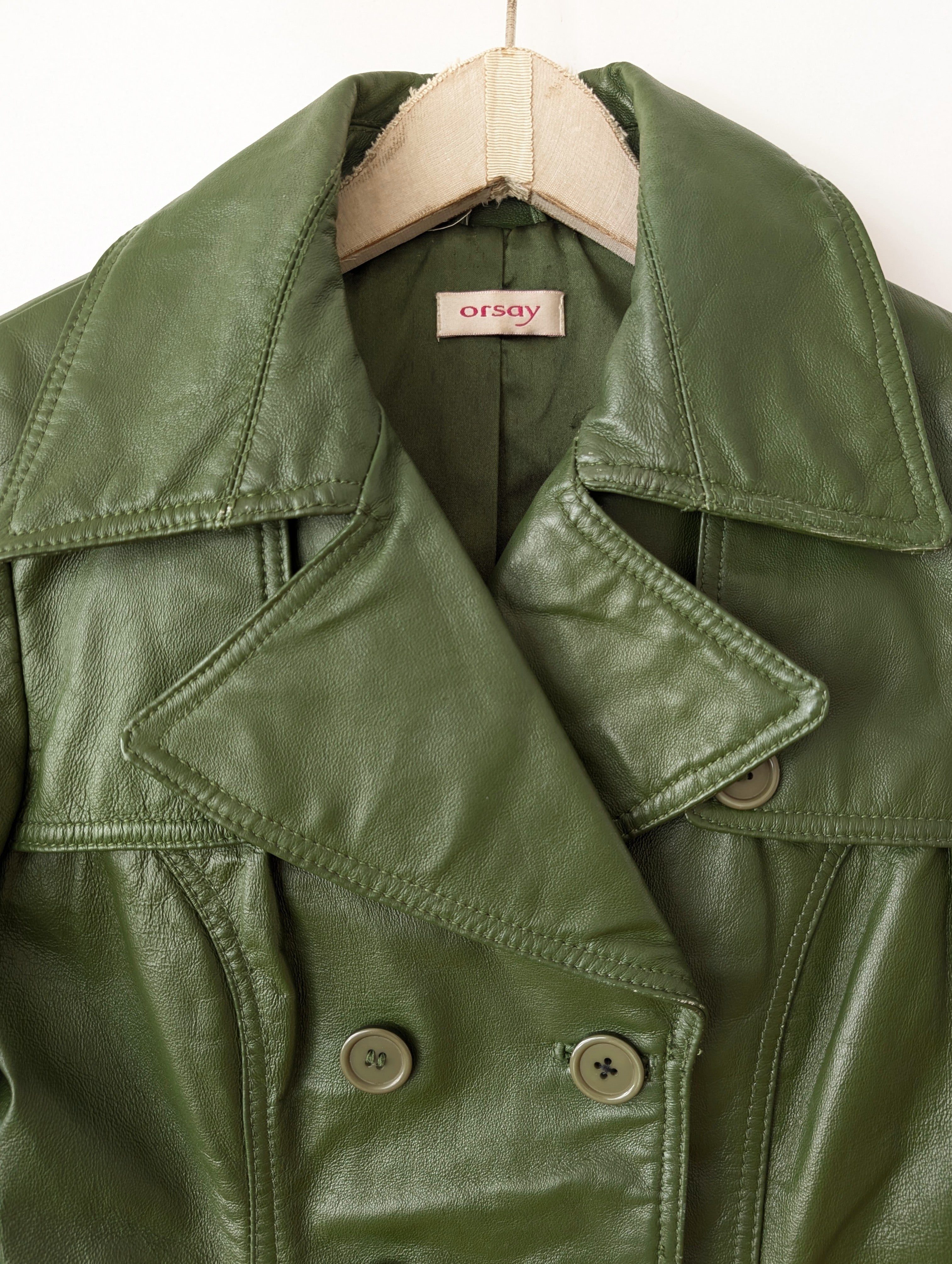 Leder Blazer Zweireiher Dunkelgrün (XS-S)