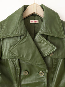 Leder Blazer Zweireiher Dunkelgrün (XS-S)