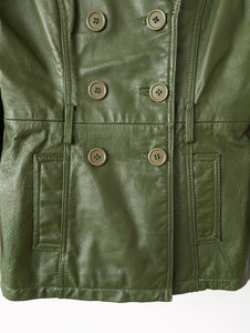 Leder Blazer Zweireiher Dunkelgrün (XS-S)