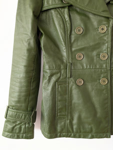 Leder Blazer Zweireiher Dunkelgrün (XS-S)