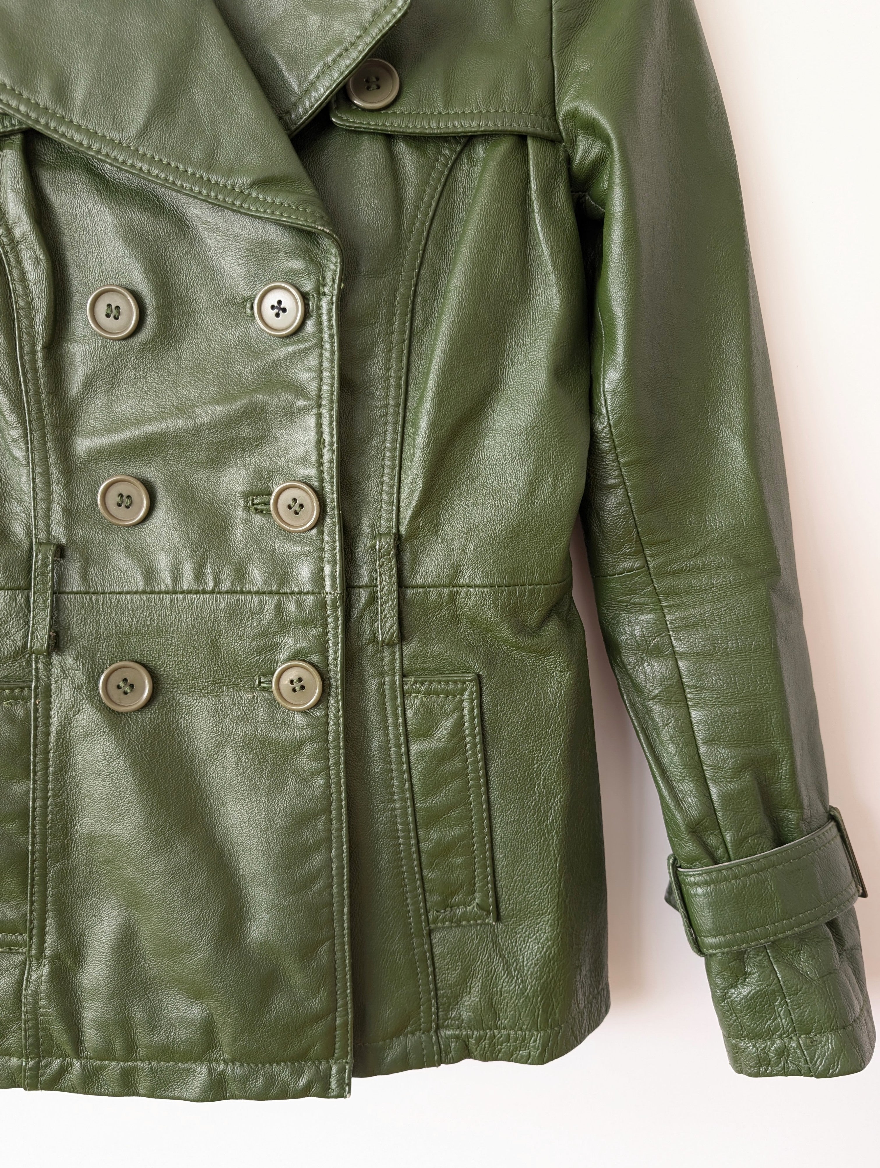 Leder Blazer Zweireiher Dunkelgrün (XS-S)