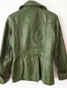 Leder Blazer Zweireiher Dunkelgrün (XS-S)
