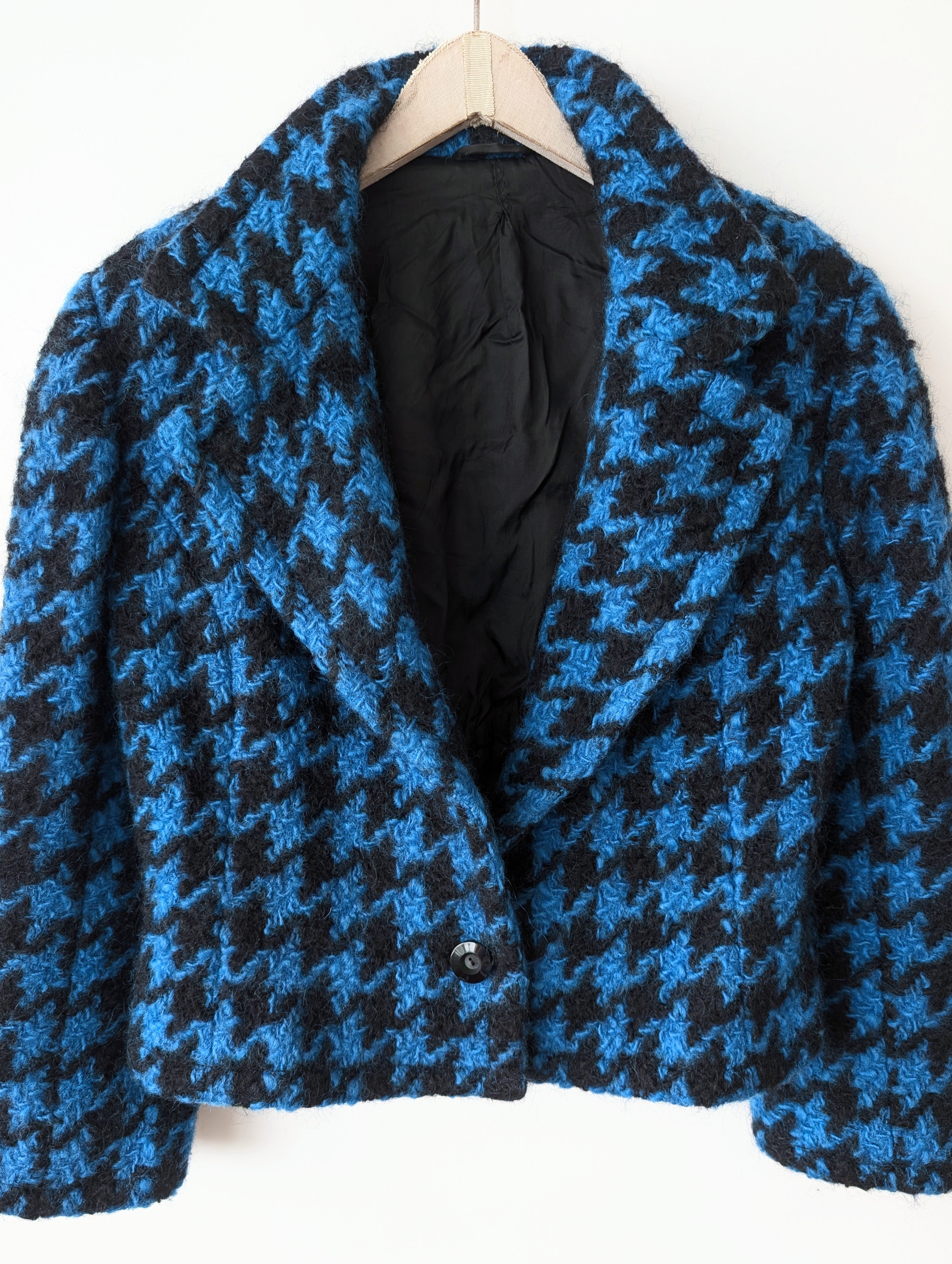 *Mohair* Kurzjacke Blazer Hahnentritt Blau Schwarz (L-XL)