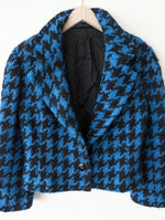 Lade das Bild in den Galerie-Viewer, *Mohair* Kurzjacke Blazer Hahnentritt Blau Schwarz (L-XL)
