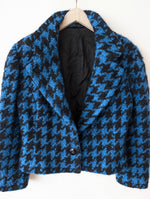 Lade das Bild in den Galerie-Viewer, *Mohair* Kurzjacke Blazer Hahnentritt Blau Schwarz (L-XL)
