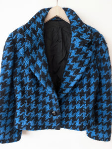 *Mohair* Kurzjacke Blazer Hahnentritt Blau Schwarz (L-XL)