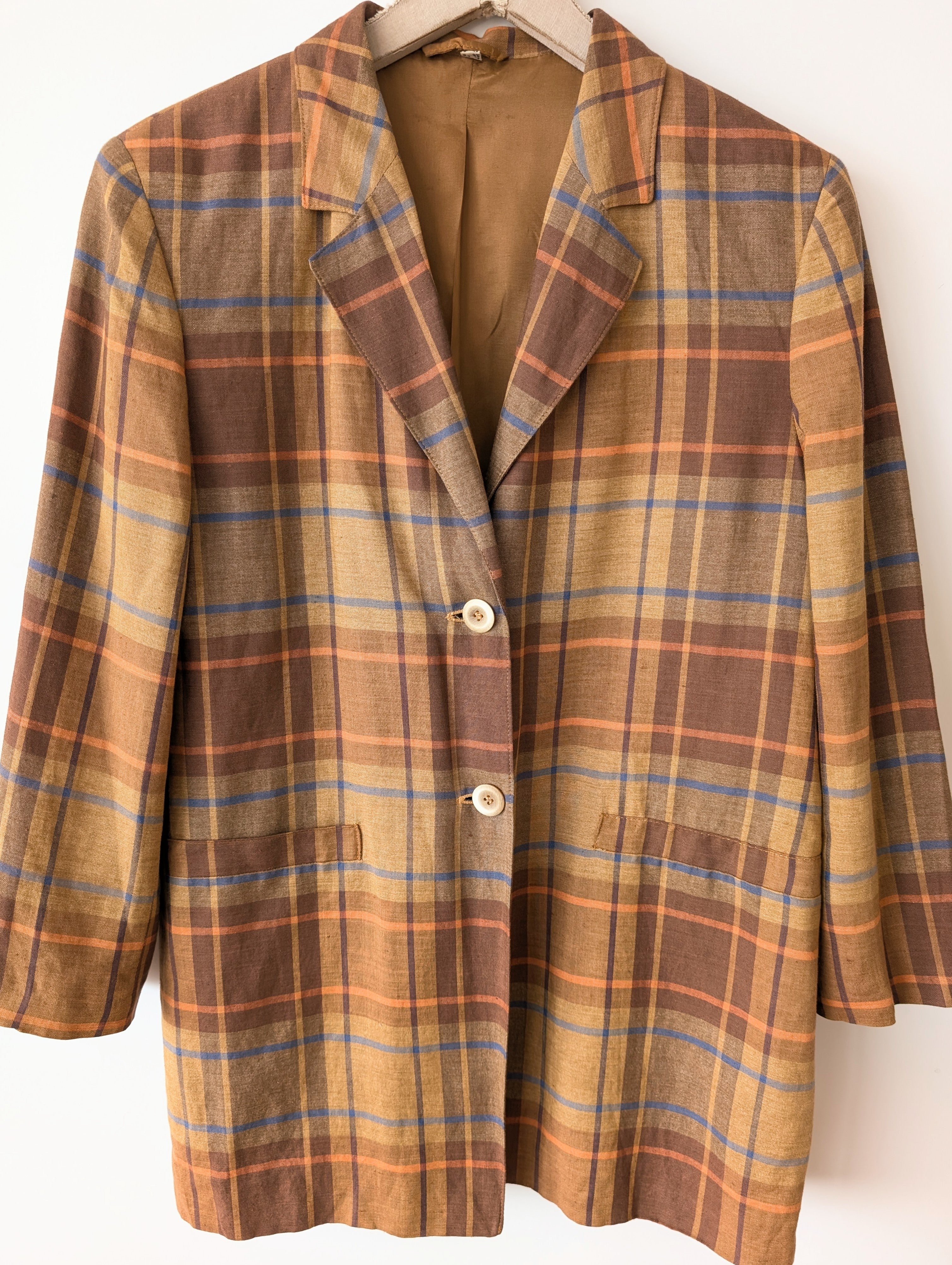 Blazer Leinen Karo Tartan 90s Braun Orange (M-L)
