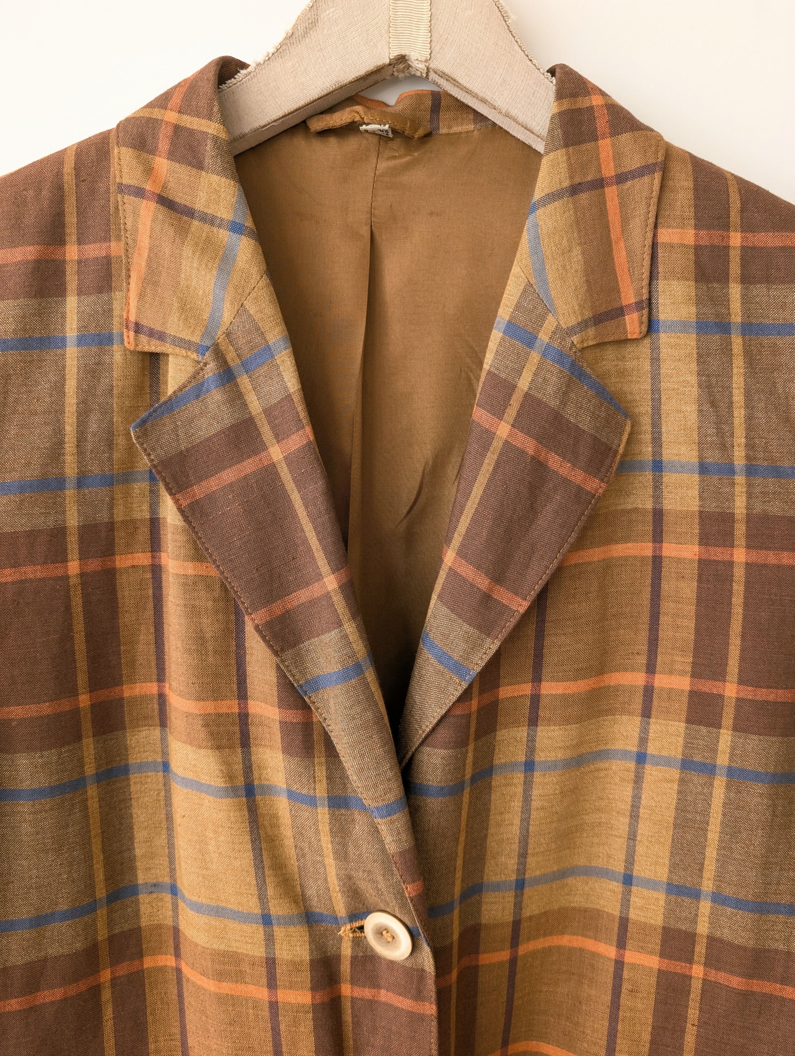 Blazer Leinen Karo Tartan 90s Braun Orange (M-L)