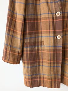 Blazer Leinen Karo Tartan 90s Braun Orange (M-L)