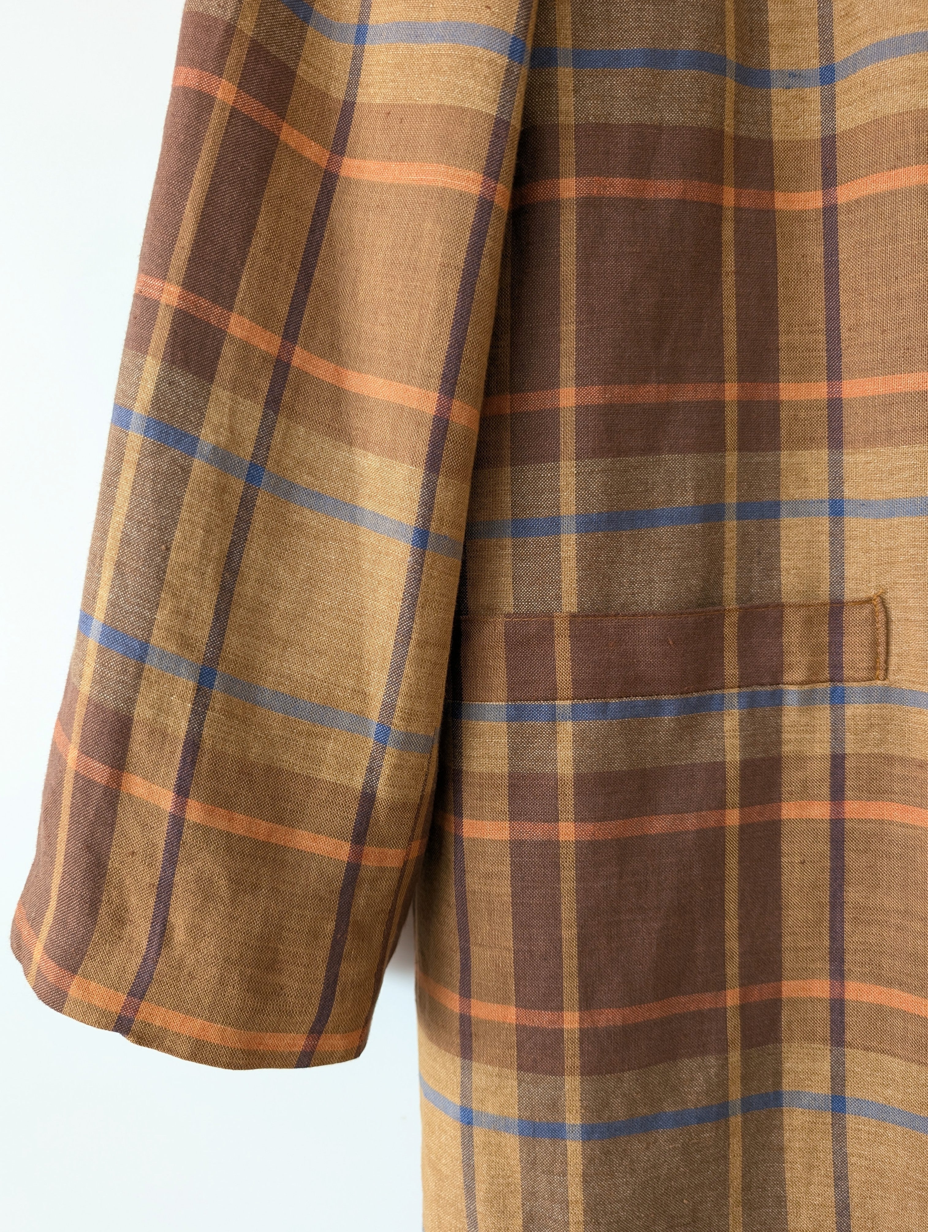 Blazer Leinen Karo Tartan 90s Braun Orange (M-L)