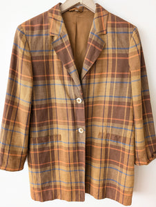 Blazer Leinen Karo Tartan 90s Braun Orange (M-L)